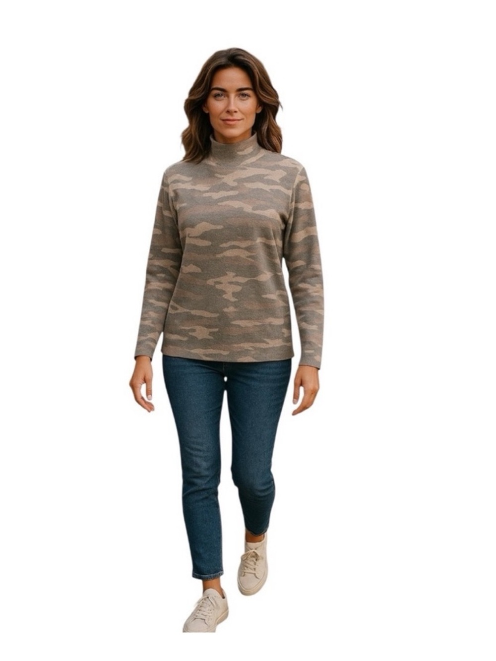 Tahari NWT camouflage mock neck longsleeve cozy knit pullover sweater size large